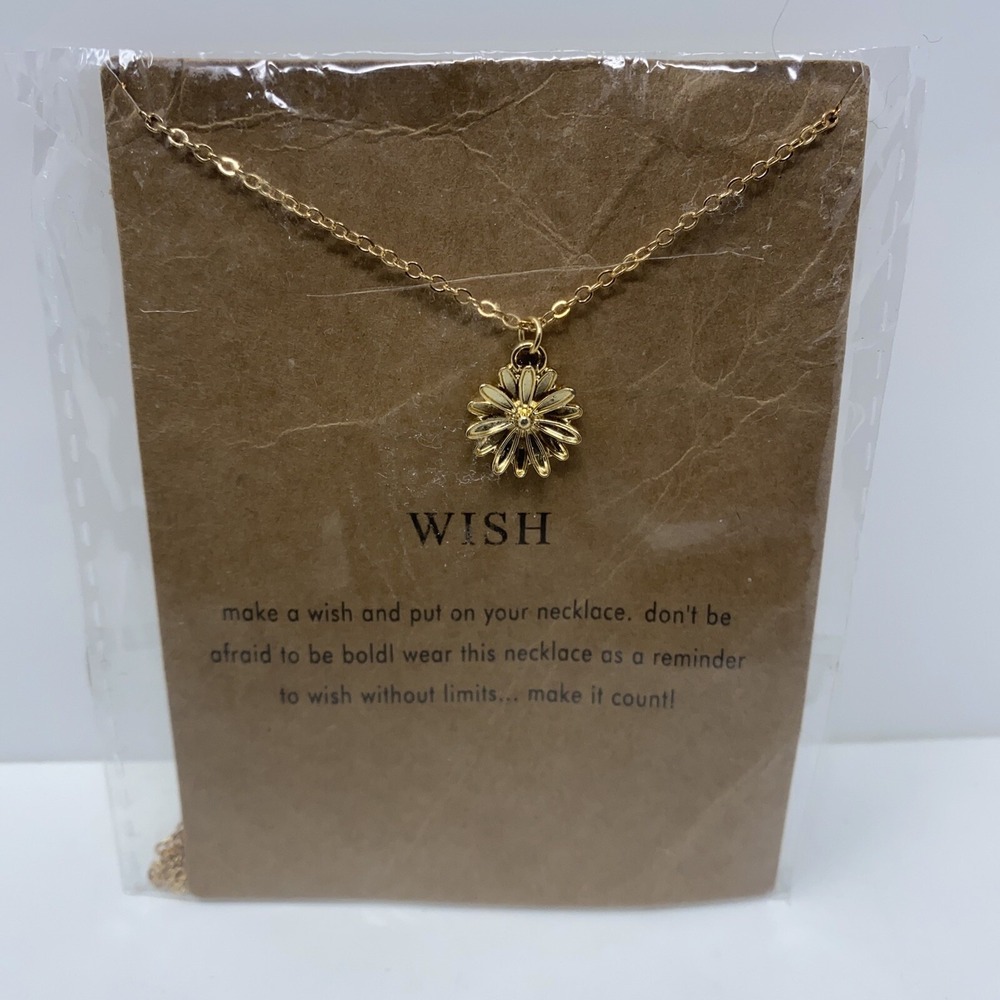 Flower Charm Wish Gold Tone Necklace NWT